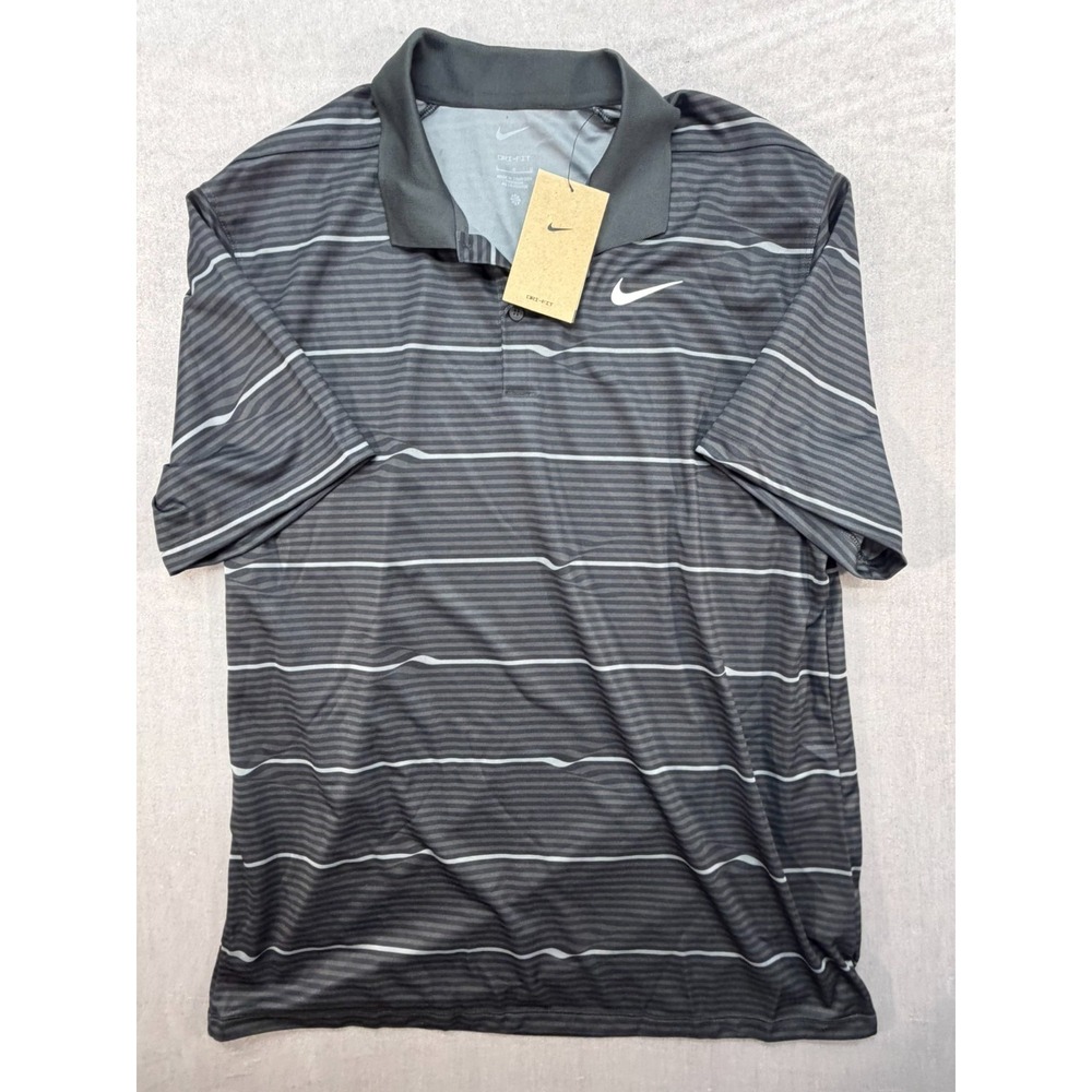 NWT Nike Dri Fit Victory Go Golf Polo Shirt Striped Black Size Large